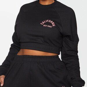Pretty Little Thing Plus Women's Black California Cropped Sweatshirt USA 14 NWT